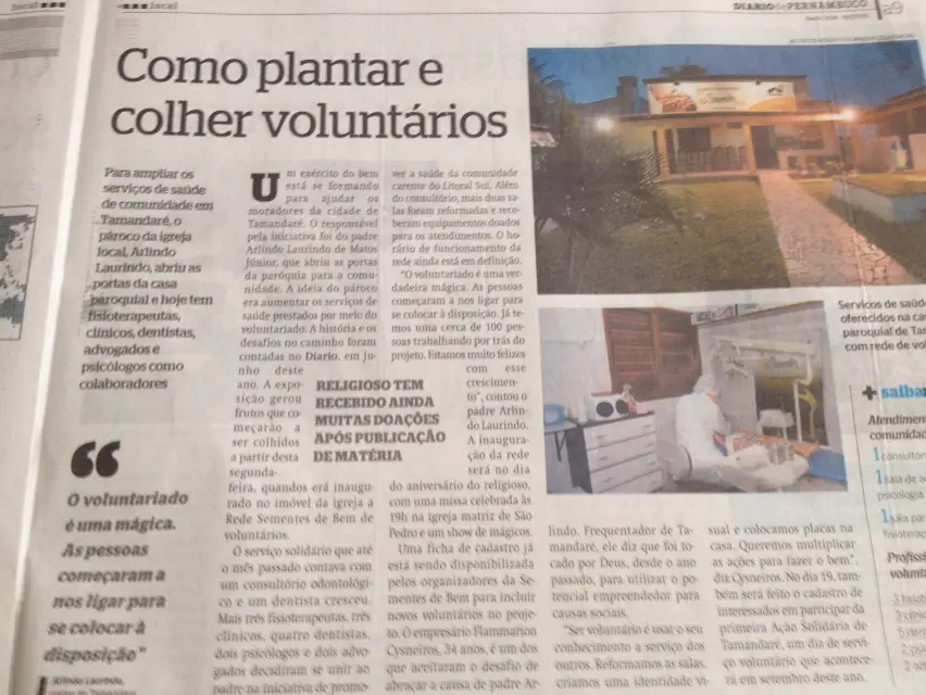 Recorte de jornal com a manchete “Como plantar e colher voluntários